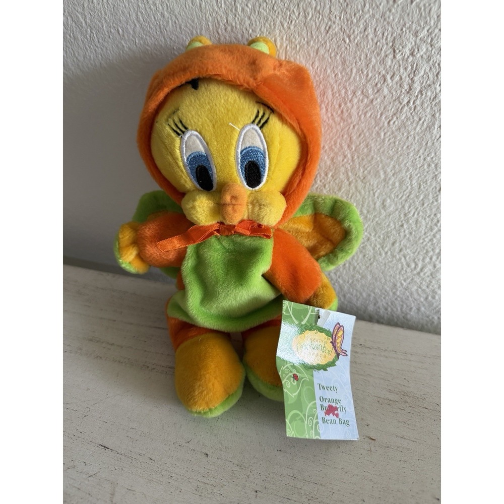 WARNER BROTHERS TWEETY‎ BIRD ENCHANTED GARDEN ORANGE BUTTERFLY 7" BEAN BAG PLUSH